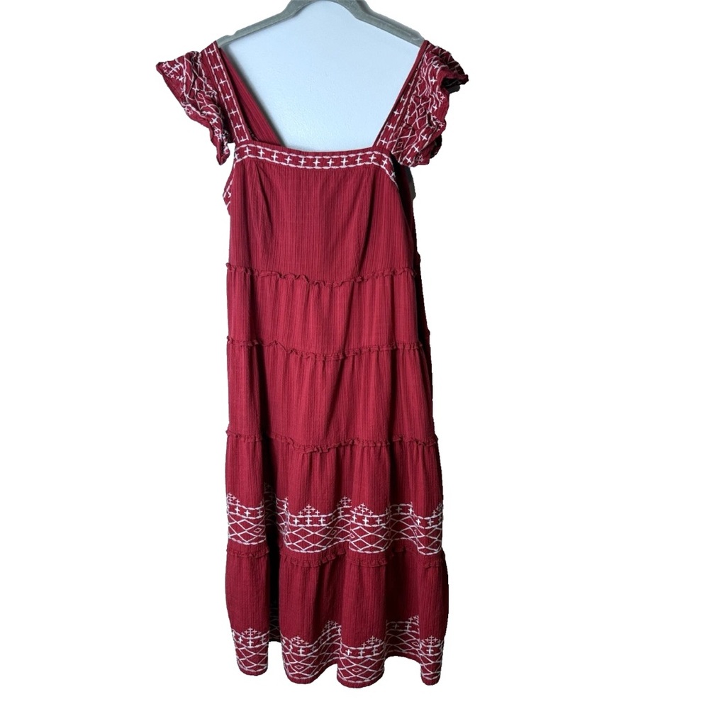Knox Rose Midi Dress Size Medium Deep Red White Embroidered Flutter Cap Sleeves